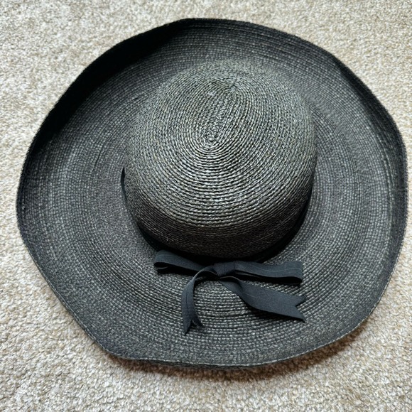 Annabel Ingall Accessories - Vintage 1990's Annabel Ingall Australia Women’s Black Straw Sun Hat One Size